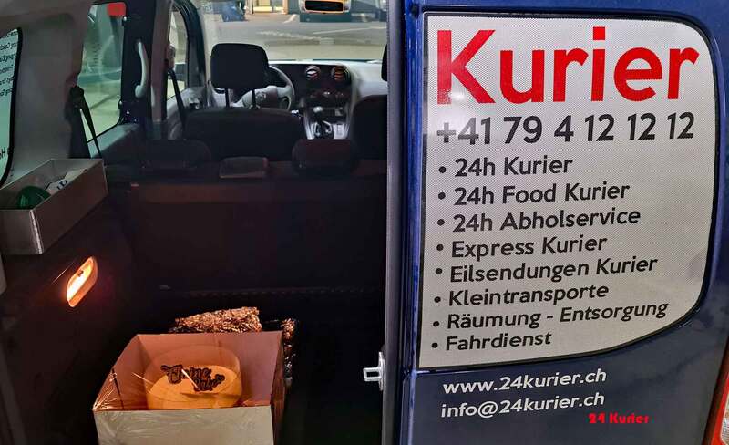 24h Food Kurier Lieferservice von Geburtstagtorte Abholung in Schlieren geliefert Zürich Flughafen mit 24h Kurier.